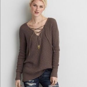 American Eagle Brown Lace Up Sweater